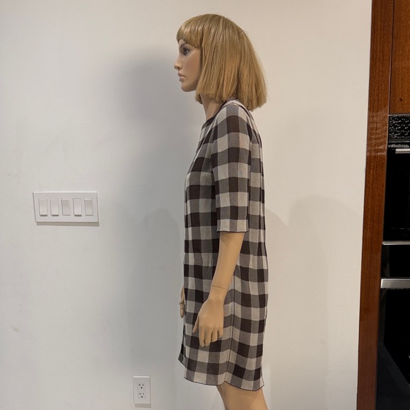 Celine Plaid Shift Dress in Brown and Cream - Women's Dress sz M - Picture 2 of 12
